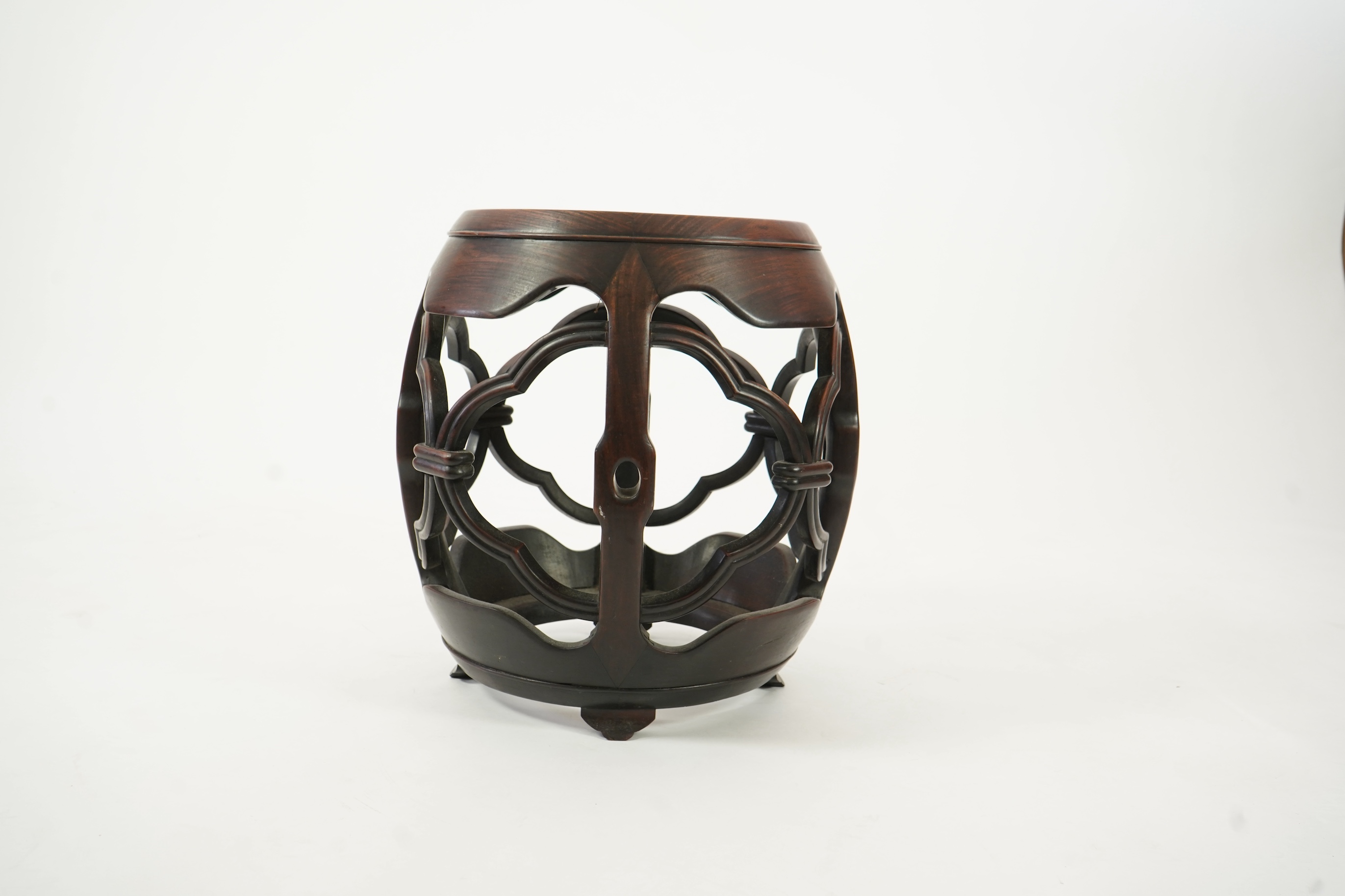 A Chinese hongmu and marble inset stool, 19th century